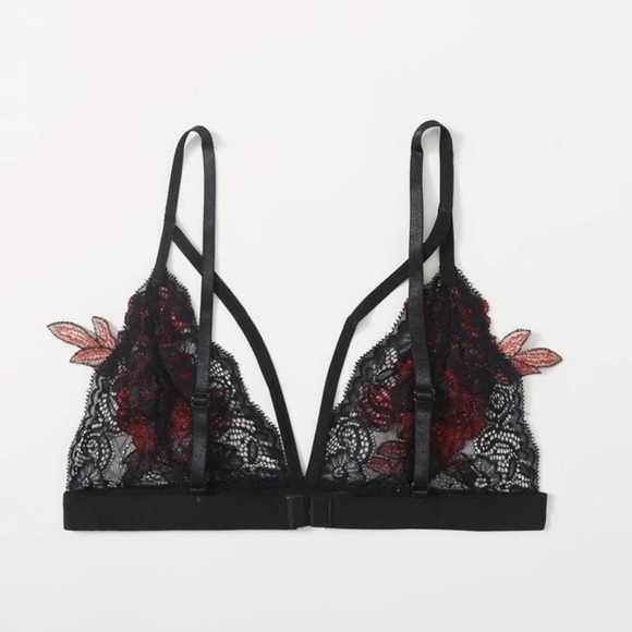 Sexy Strappy Lace Bra w/ Floral Rose Embroidery - Picture 5 of 6